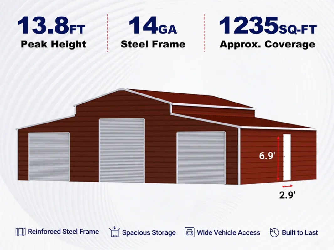 42' x 30' Heavy-Duty Metal Garage Shed for Sale