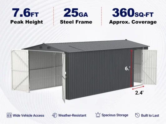 13'x20' Metal Shed with Double Front Doors