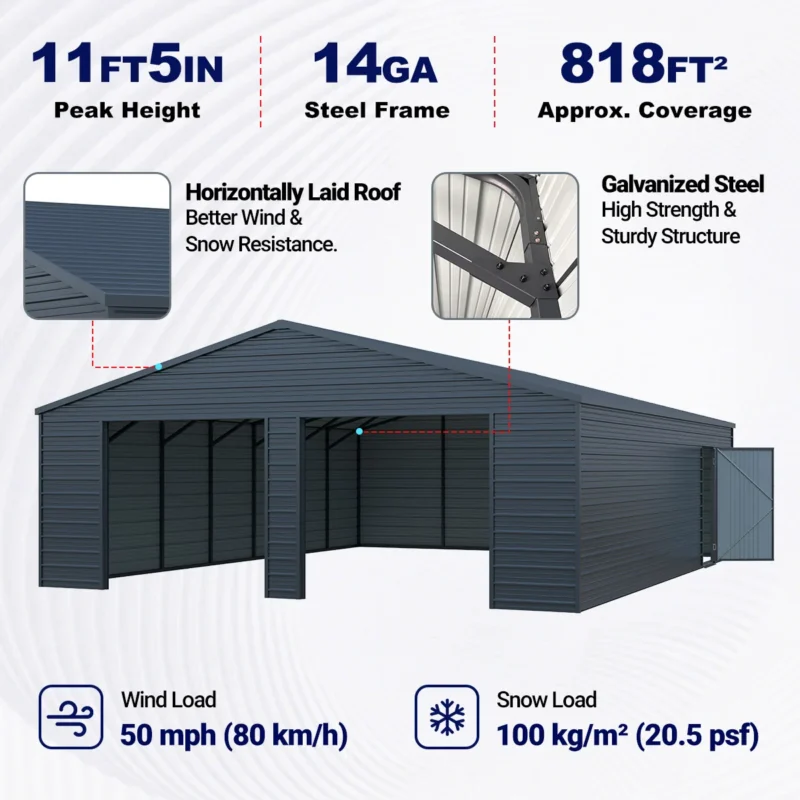 25' x 33' Double Garage Metal Shed for Sale