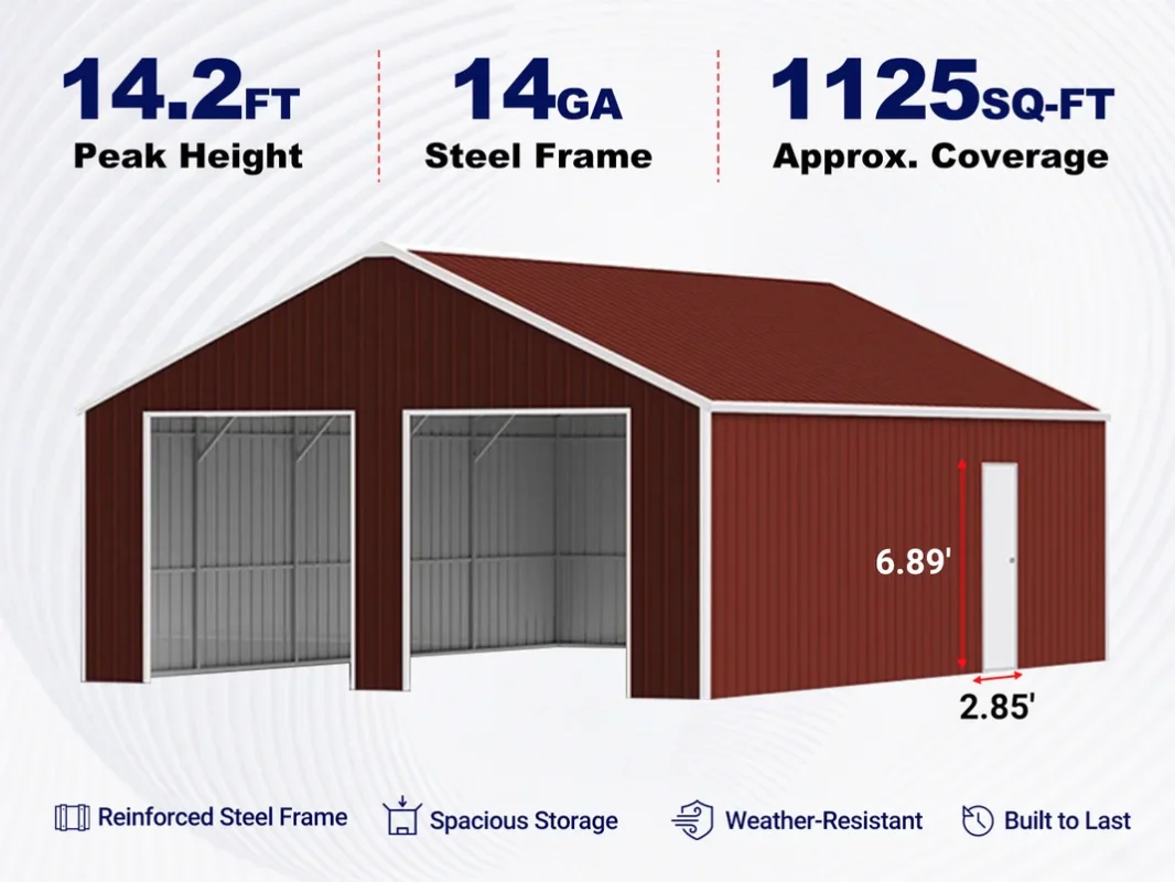 25' x 45' Reinforced Steel Garage Barn Shed