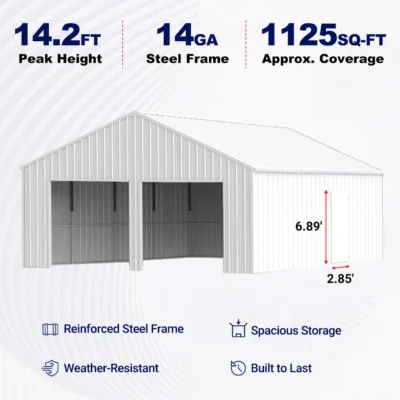 25' x 45' Reinforced Steel Garage Barn Shed