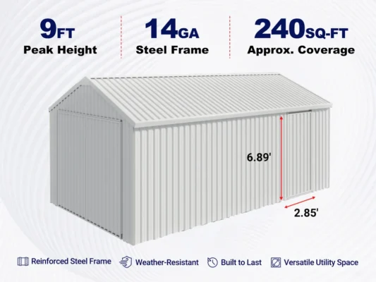 12'x20' Heavy-Duty Metal Garage Shed