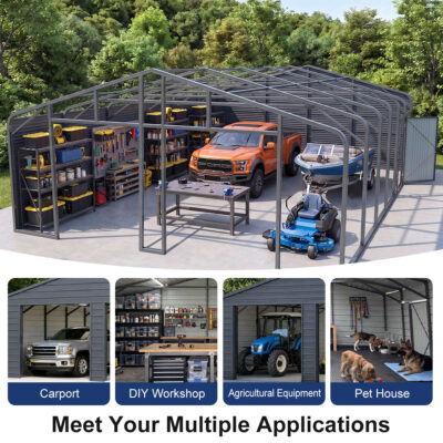 25' x 33' Metal Garage with Double Roll-Up Door