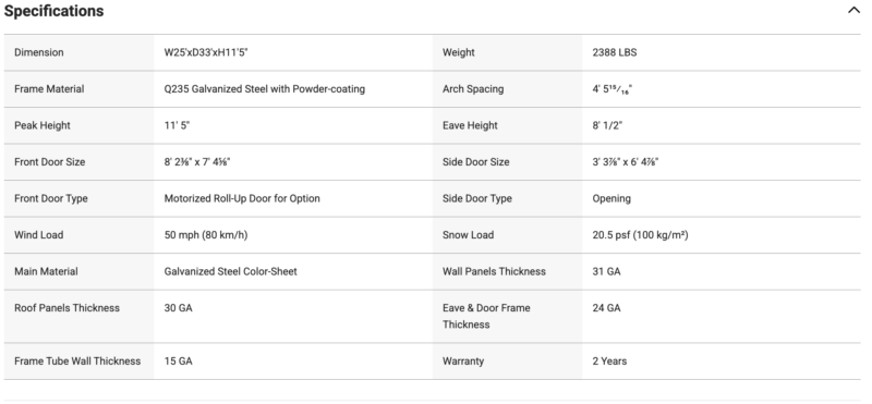 25' x 33' Double Garage Metal Shed for Sale