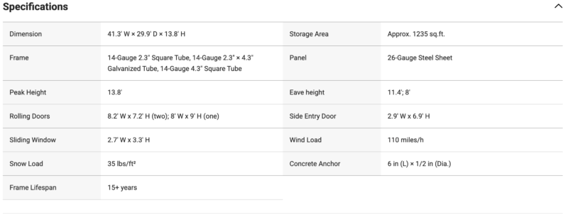 42' x 30' Heavy-Duty Metal Garage Shed for Sale