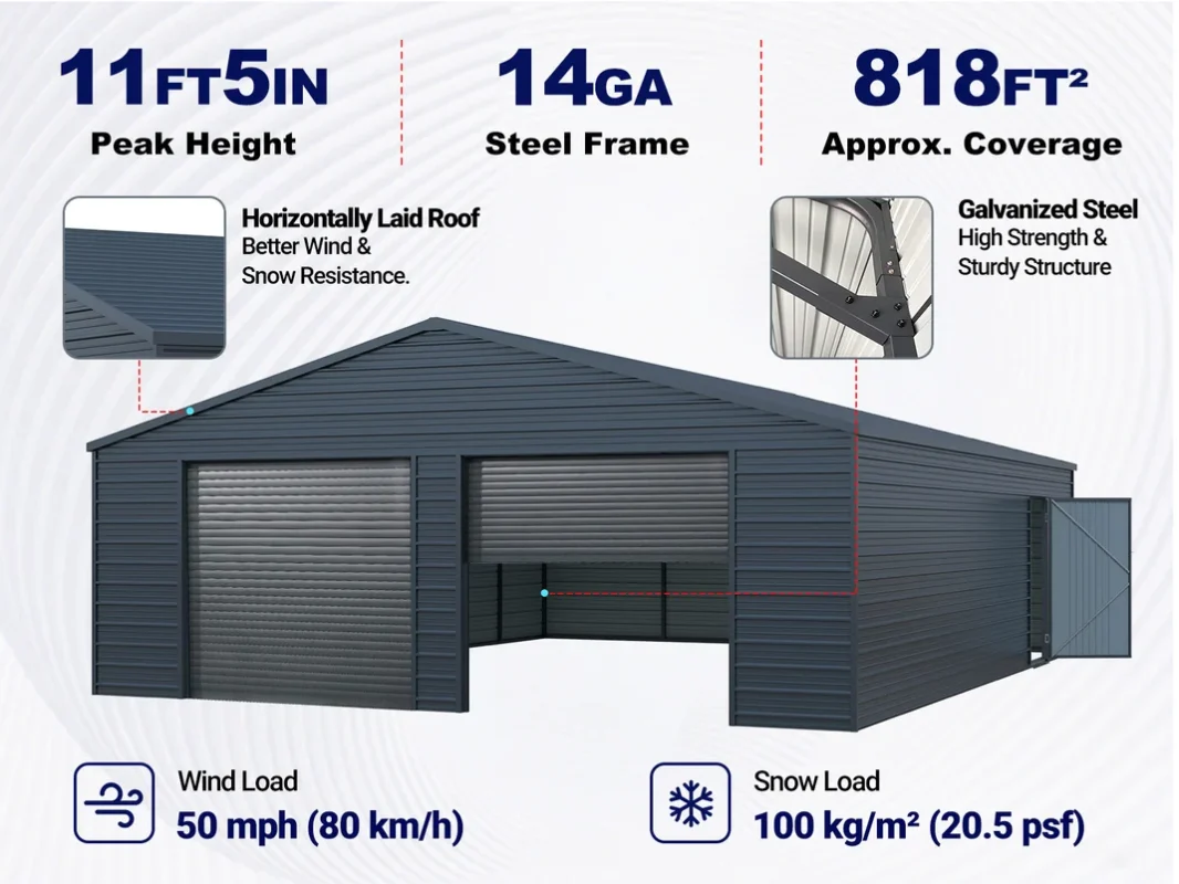 25' x 33' Metal Garage with Double Roll-Up Door