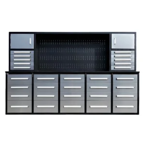 10ft Workbench Cabinet with 30 Drawers & Pegboard