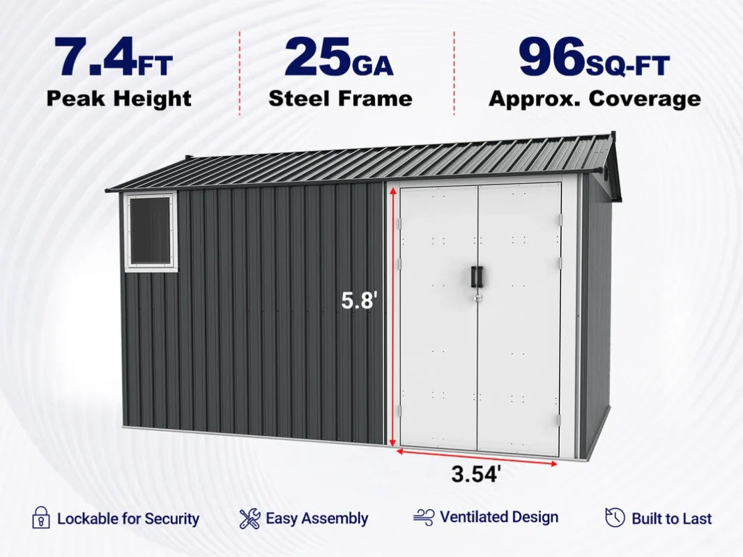 8'x12' Metal Storage Shed with Floor & Window