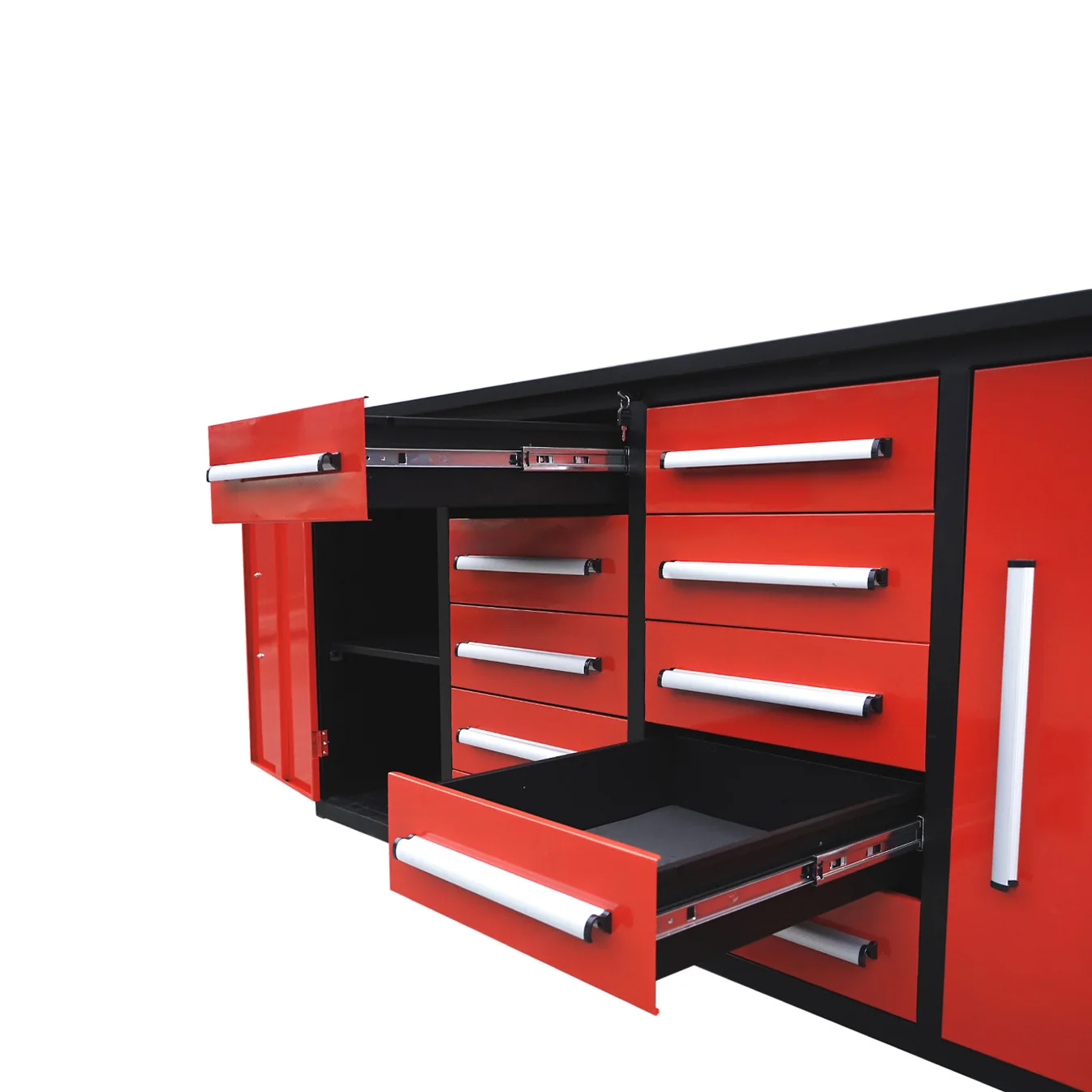 7ft Heavy Duty Workbench with 10 Drawers & 2 Cabinets 10 7ft work bench red 6