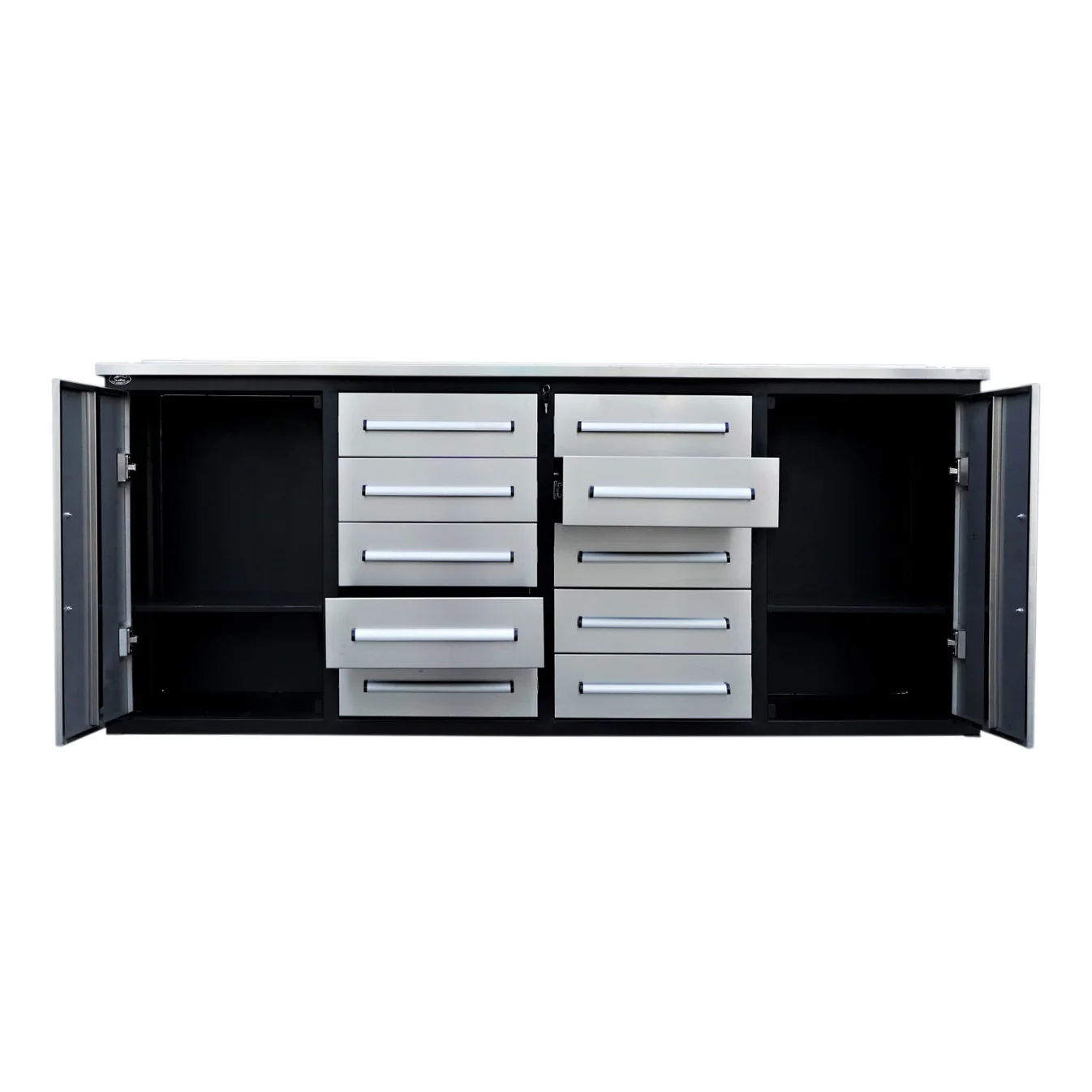 7ft Heavy Duty Workbench with 10 Drawers & 2 Cabinets 11 7ft work bench silver 2