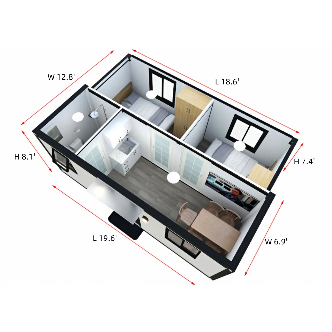 7ft x 20ft Expandable Mobile Studio Unit with 2 Bedroom 2 7ft x 20ft expandable mobile studio unit with 2 bedroom Dimension