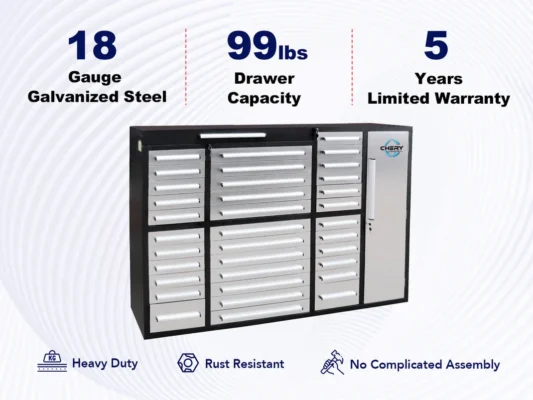 7ft Garage Storage Cabinet (35 Drawers & 1 Cabinet) 49 7ft Garage Storage Cabinet with 35 Drawers