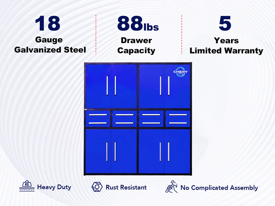 7ft Garage Storage Cabinet (8 Drawers & 4 Cabinets) 10 7ft Garage Storage Cabinet with 8 Drawers