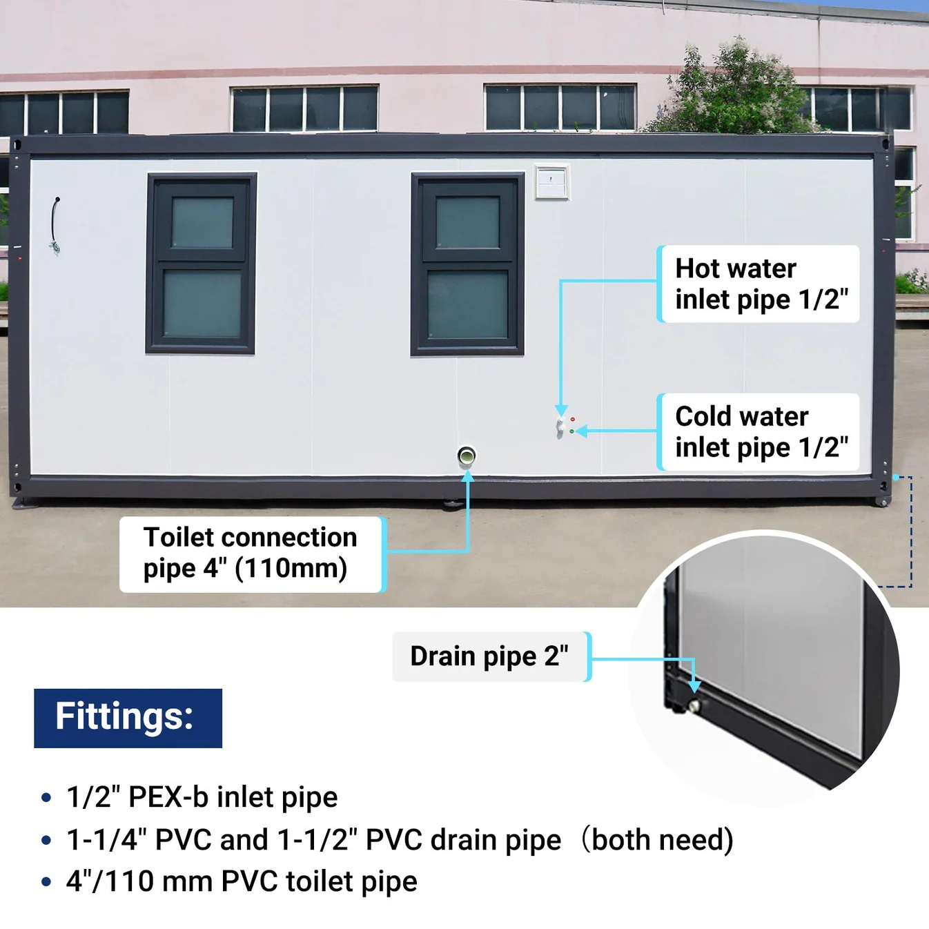 Modern Portable Office 7ft x 20ft with Bedroom 3 Pipe data 20ft Portable office C