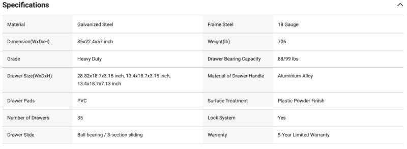 7ft Garage Storage Cabinet (35 Drawers & 1 Cabinet) 48 7ft Garage Storage Cabinet with 35 Drawers