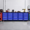 10 ft Heavy Duty Workbench with 25 Drawers 32 a blue 10ft garage cabinet with wheels in a garage 1