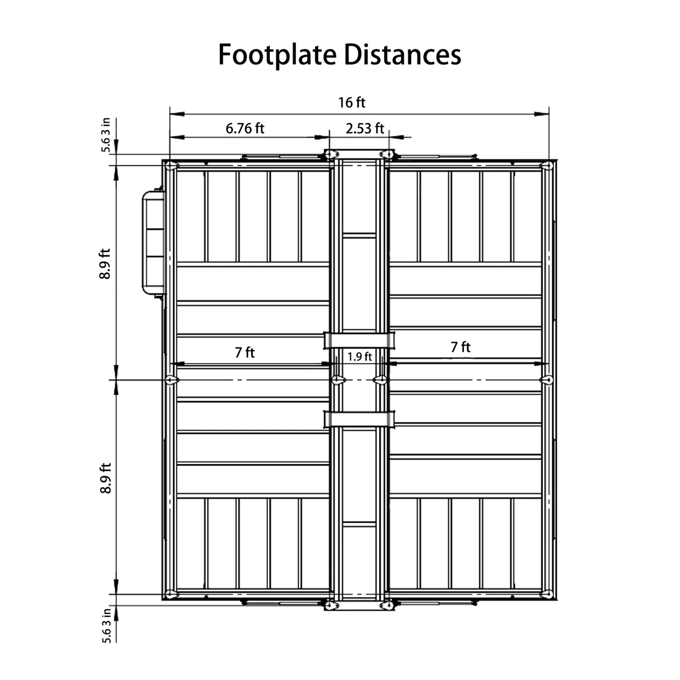 Mobile Expandable Prefab House 16½ft x 20ft 13 footplate distances for Prefeb house