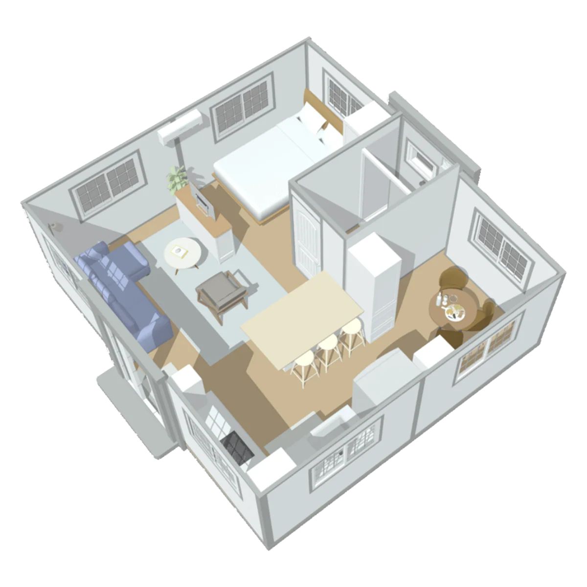 Expandable Prefab Home 19ft x 20ft With 1 Bedroom and Bathroom 9 modular house 19ftx20ft Scene 1