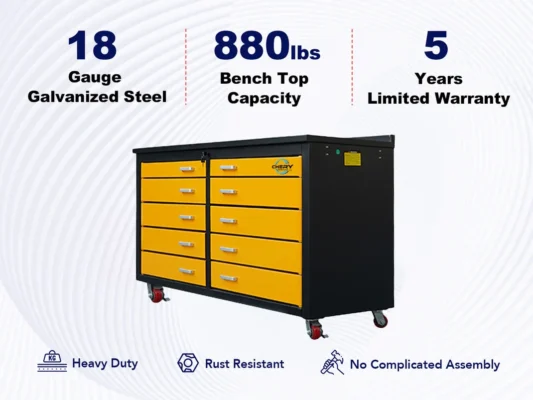 6ft Heavy Duty Mobile Workbench with 10 Drawers
