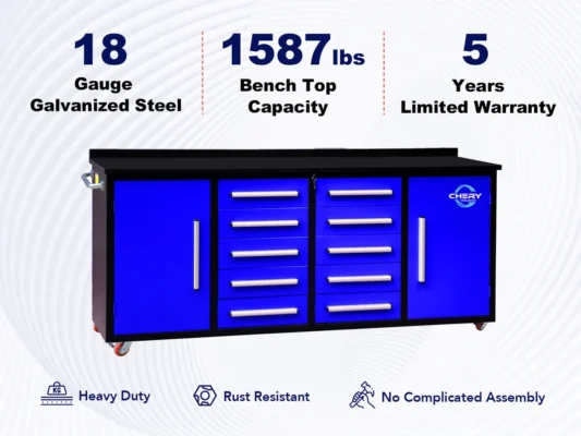 7ft 10-Drawer Storage Workbench with Wheels