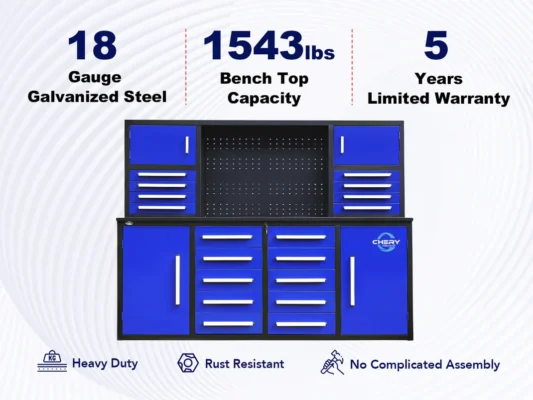 7 ft Garage Workbench Cabinet with 18 Drawers
